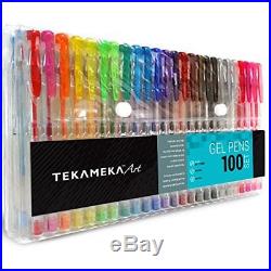100 Pack Tekameka Art Gel Pens Set + Carrying Case for Adult Coloring Books Gift