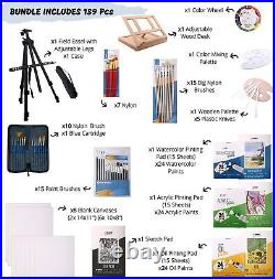 139pc Deluxe Artist Painting Set Aluminum, Wood Easels, Paint and Accessories