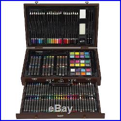 140-Pieces Artist Drawing Color Pencils Crayons Wooden Case Carrying Handle New
