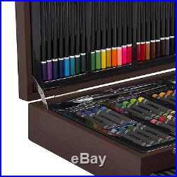 140-Pieces Artist Drawing Color Pencils Crayons Wooden Case Carrying Handle New