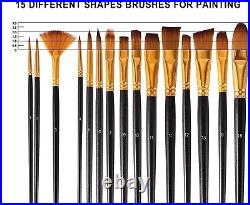 15 Pcs Paint Brush Set Includes Pop-up Carrying Case with Palette Knife 1 Sponge