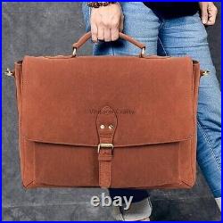 16 Goat Leather Messenger Laptop Briefcase Satchel Computer Travel Office Bag