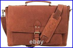 16 Goat Leather Messenger Laptop Briefcase Satchel Computer Travel Office Bag