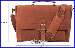 16 Goat Leather Messenger Laptop Briefcase Satchel Computer Travel Office Bag