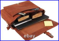 16 Goat Leather Messenger Laptop Briefcase Satchel Computer Travel Office Bag