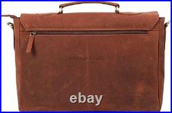 16 Goat Leather Messenger Laptop Briefcase Satchel Computer Travel Office Bag