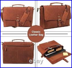 16 Goat Leather Messenger Laptop Briefcase Satchel Computer Travel Office Bag