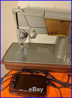 1964 SINGER 328K Hvy Duty Steel Sewing Machine w Power Pedal and Carrying Case