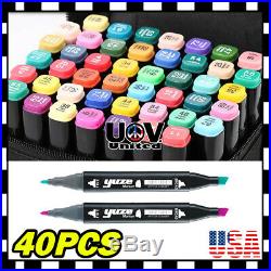 40 Colors Dual Tips Sketch Twin Marker Permanent Pens W Carrying Case Painting U