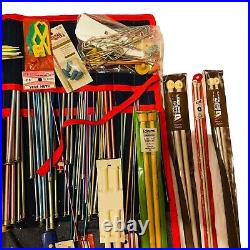 #4659 Lot of VTG knitting needles, carry case and supplies 150 PC