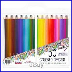 50 Piece Adult Coloring Book Art Colored Pencils & Reusable Plastic Carry Case
