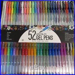 52 Gel Pens Tin Carrying Case Adult Coloring Book Drawing Writing Color Craft