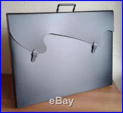 A2 Art Portfolio Folder Carry Case Box in Black Rigid Okastuc with Handle