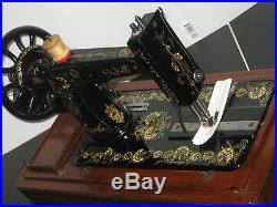 ANTIQUE SINGER 48k HAND CRANK SEWING MACHINE WITH BENT WOODEN CARRY CASE
