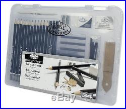 ARTISTS 34 PIECE SKETCHING ART SET in CLEAR CARRY CASE BY ROYAL & LANGNICKEL