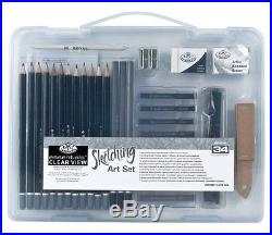ARTISTS 34 PIECE SKETCHING ART SET in CLEAR CARRY CASE BY ROYAL & LANGNICKEL