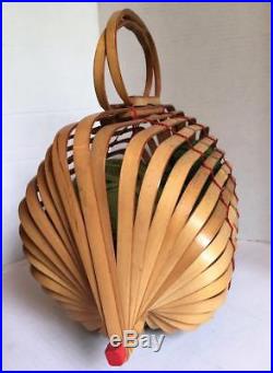 Amazing Vintage BAMBOO KNITTING BAG Spiral Woven Open Carrying Case Yarn