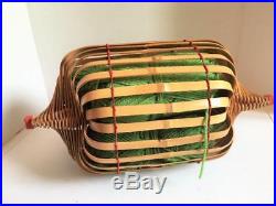 Amazing Vintage BAMBOO KNITTING BAG Spiral Woven Open Carrying Case Yarn