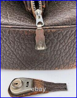 Ancient Leather Carrying Case Monogrammed HAH with Original Key, 1950