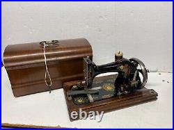 Antique Cast Iron German Hand Crank Sewing Machine With Original Carry Case