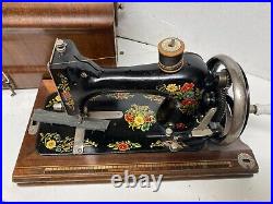 Antique Cast Iron German Hand Crank Sewing Machine With Original Carry Case