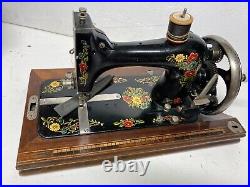 Antique Cast Iron German Hand Crank Sewing Machine With Original Carry Case