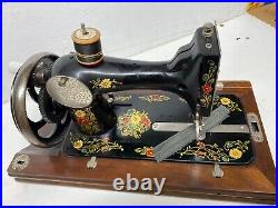 Antique Cast Iron German Hand Crank Sewing Machine With Original Carry Case