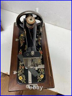 Antique Cast Iron German Hand Crank Sewing Machine With Original Carry Case
