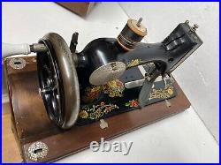 Antique Cast Iron German Hand Crank Sewing Machine With Original Carry Case