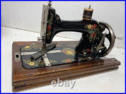 Antique Cast Iron German Hand Crank Sewing Machine With Original Carry Case