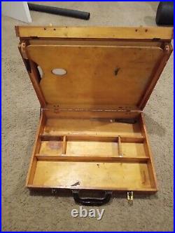 Antique Grumbacher 256 Artist Wooden Travel Case With Pallette And Pallete Knife