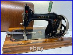 Antique Harris Cast Iron Hand Crank Sewing Machinw With Original Carry Case