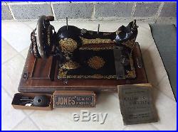 Antique Jones Family CS Hand Crank Sewing Machine in Carry Case Circa 1890s