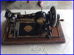 Antique Jones Family CS Hand Crank Sewing Machine in Carry Case Circa 1890s