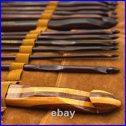 Artisan Ebony Wood Crochet Hooks Set with Leather Carrying Case incl. 13 Cr