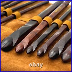 Artisan Ebony Wood Crochet Hooks Set with Leather Carrying Case incl. 13 Cr