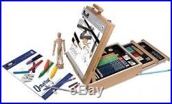 Artist 124-Piece Sketch Drawing Easel Carry Along Wooden Breif Case Storage Box