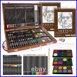Artistic Studio Deluxe Set 84-Piece Wood Box Case for Painting, Drawing, and Mo