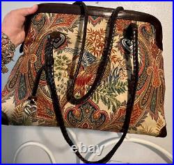 BRIGHTON PEASANT & QUAIL Canvas Leather zip top Carry All Tote Overnighter BaG