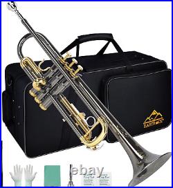 Bb Trumpet Standard Trumpet Set with Carrying Case, Gloves, 7C Mouthpiece, Cleani