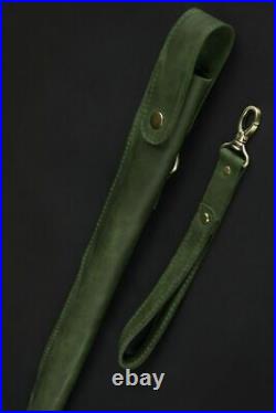 Beautiful Designer Green Leather Case For Walking Cane With Handy Carry Strap