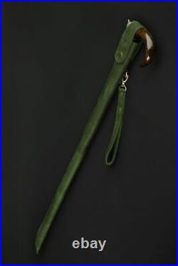 Beautiful Green Covers Bag For Walking Stick Cane Storage Handmade Leather Gift