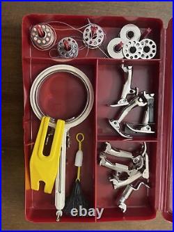 Bernina Red Accessories Box Case with 7 Presser Feet, 7 Bobbins & Lot with extra