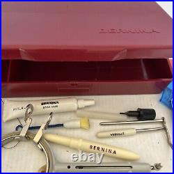Bernina Red Accessories Box/Case with Presser Feet, Embroidery Hoop, Needles, More