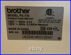 Brother PE-770 Computerized Embroidery Machine with Cover, Hoops & Threads