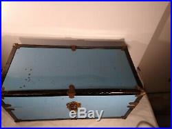 CASS TOYS Vintage Blue Metal DOLL Carrying Case Travel Trunk Craft Re-Purpose