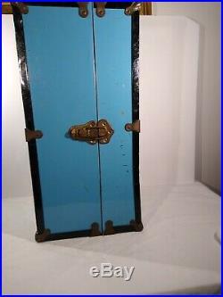 CASS TOYS Vintage Blue Metal DOLL Carrying Case Travel Trunk Craft Re-Purpose