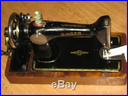 Cast Iron Singer 201 Converted Hand Sewing Machine With Wooden Carry Case