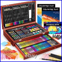 Caliart Art Supplies, 153-Pack Deluxe Wooden Art Set Crafts Drawing Painting Col