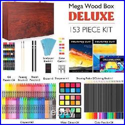 Caliart Art Supplies, 153-Pack Deluxe Wooden Art Set Crafts Drawing Painting Col